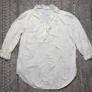 Vintage Willow Creek Nightgown Large White Lace Prairie Cottagecore Short